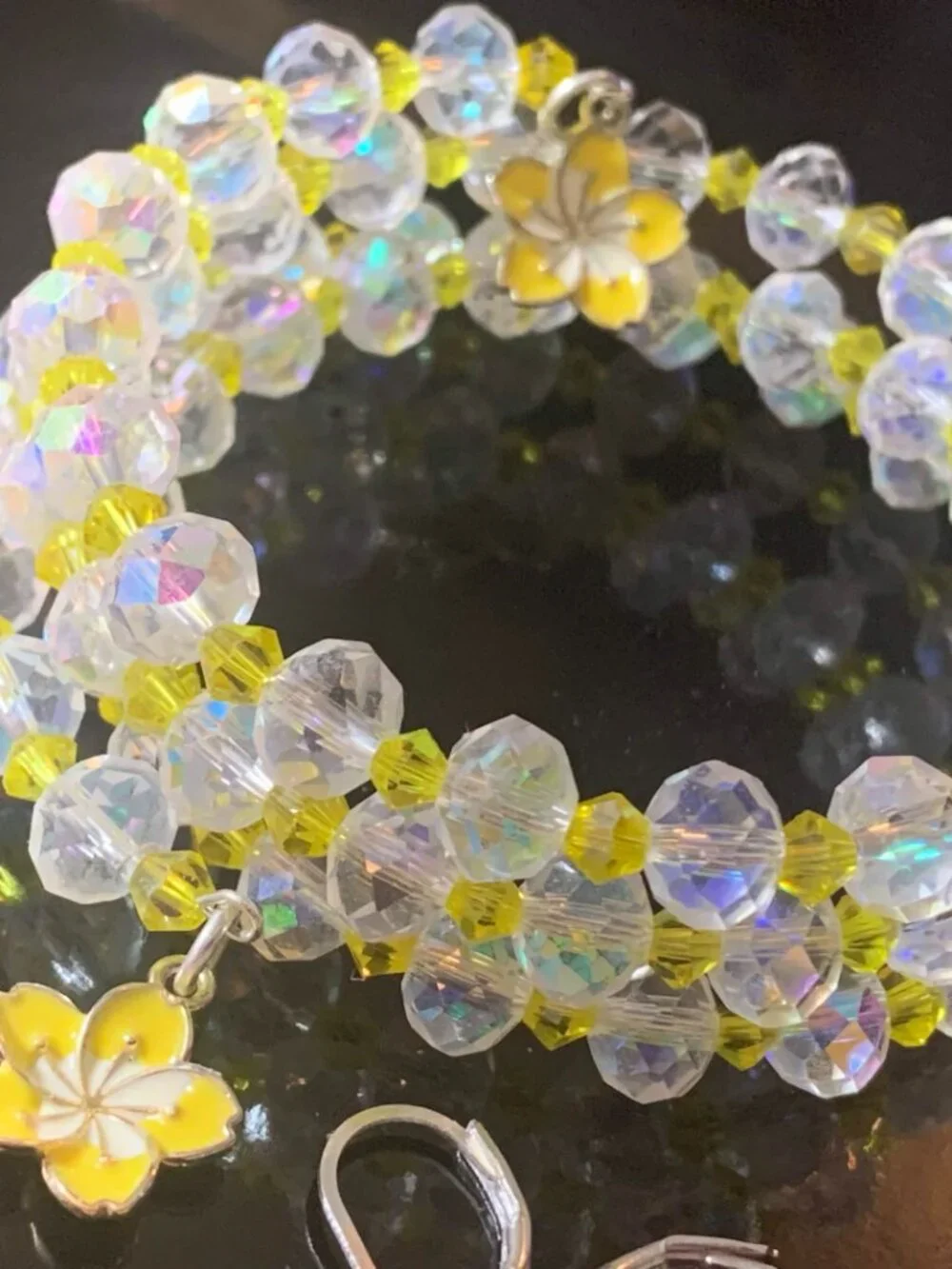 'Golden Sakura' hand crafted glass coil bracelet and earrings set